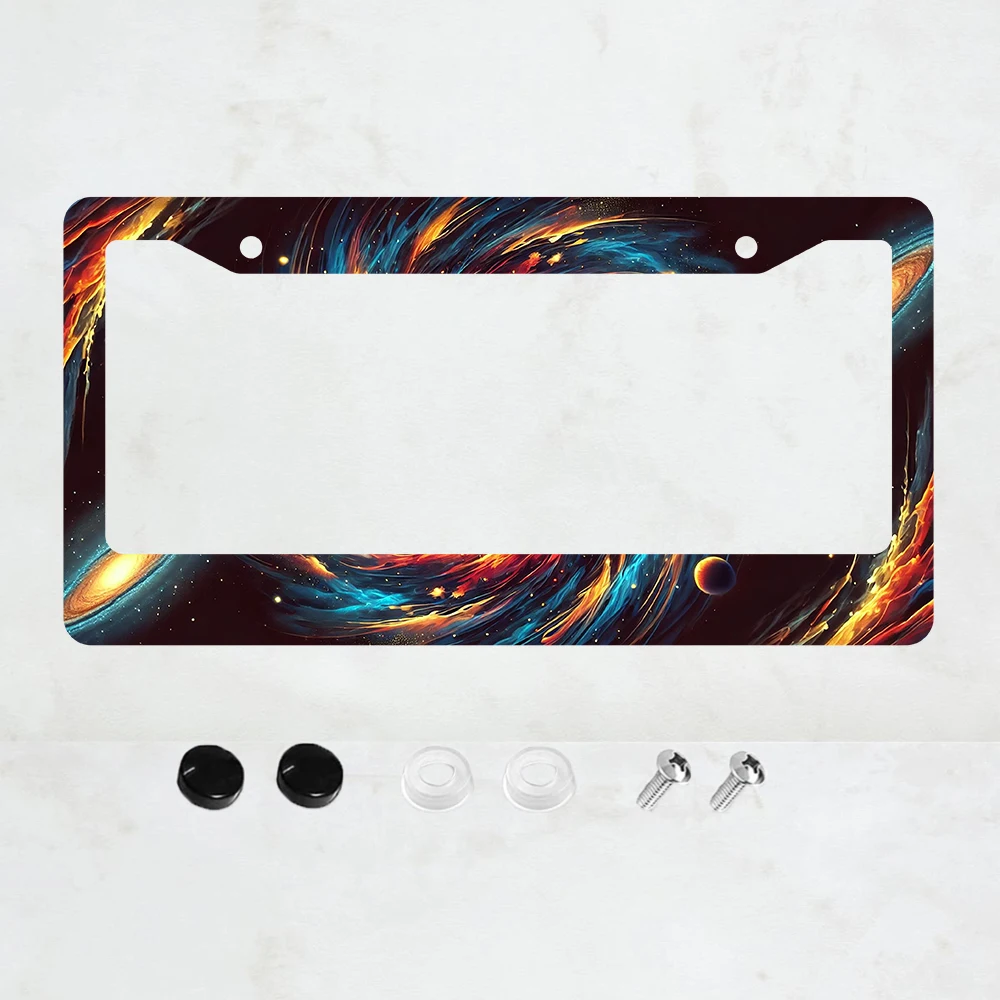 

1PC Black Hole with Burning Rim in Outer Space Pattern Decorative Aluminum License Plate Frame - US Standard Size