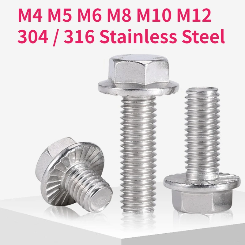 M4 M5 M6 M8 M10 M12 304 A2-70 / 316 Stainless Steel GB5789 Hexagon Head with Serrated Flange Cap Screw Hex Washer Head Bolt