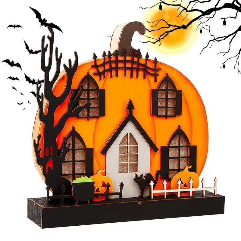 

Настольный тыквенный деревянный светильник для рукоделия, настольный декор с тыквой, украшение дома, светлые деревянные поделки, украшение с подсветкой на Хэллоуин