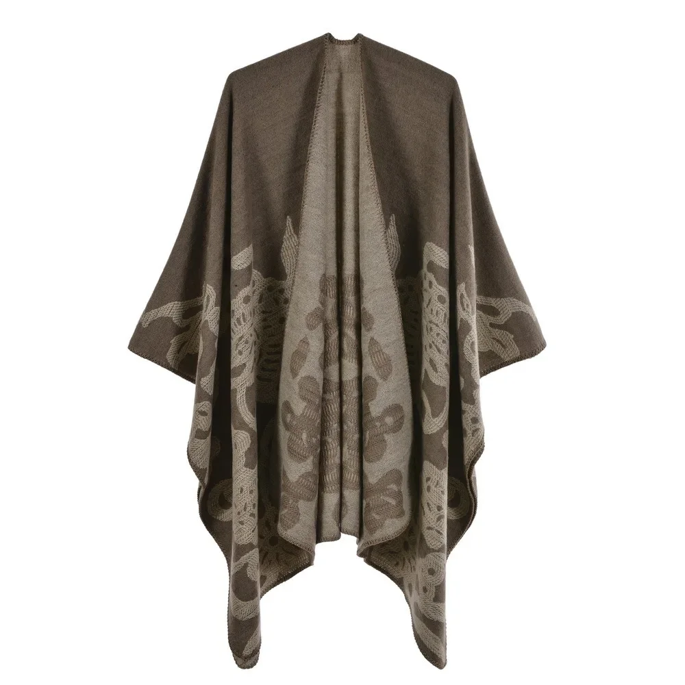 Autumn Winter Butterfly Jacquard Knitted Shawl  Women  Keep Warm Imitation Cashmere  Poncho Lady Capes  Black Red Cloaks