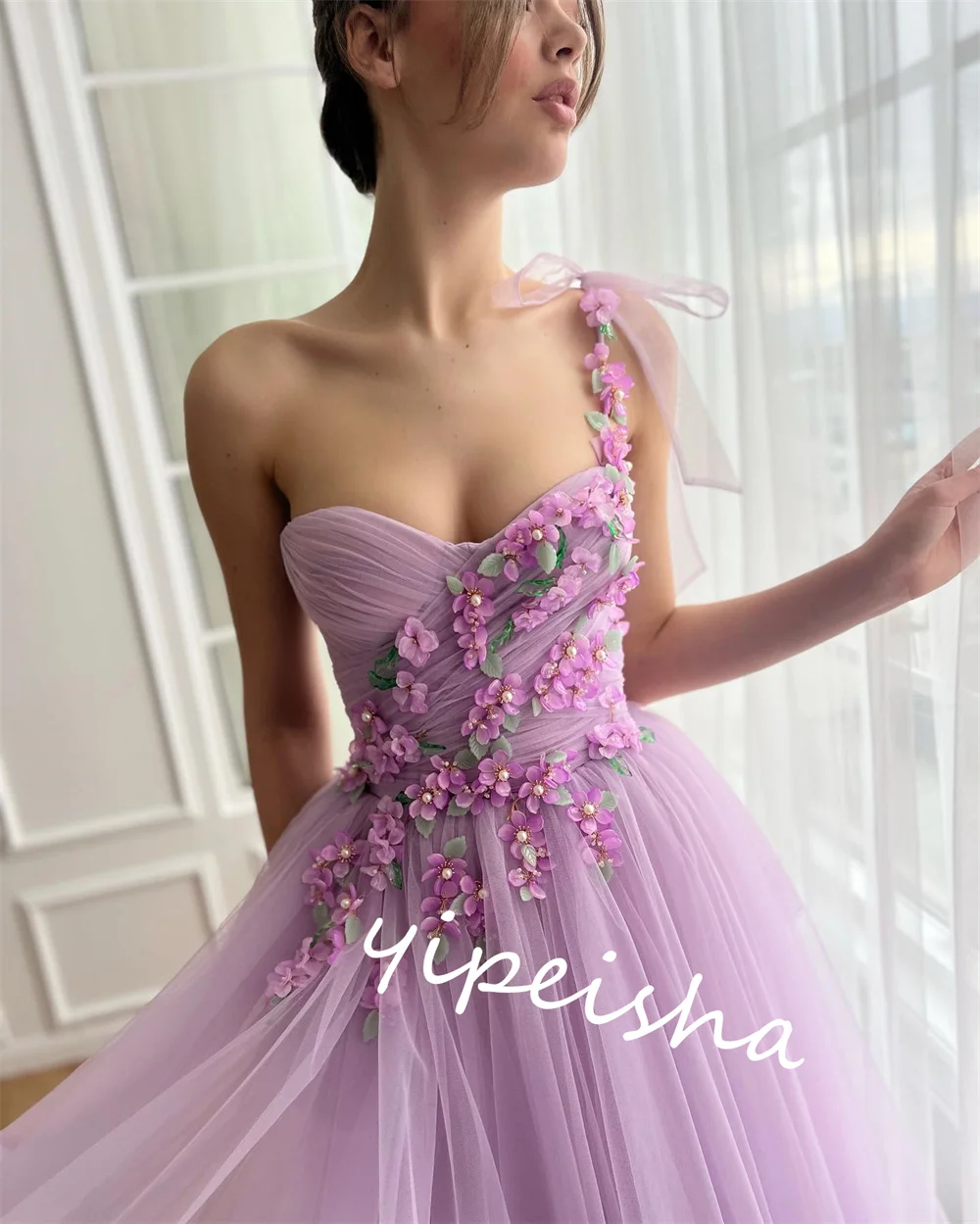 Jiayigong  Tulle Beading Flower Homecoming A-line Spaghetti Strap Bespoke Occasion Gown Midi Dresses Saudi Arabia