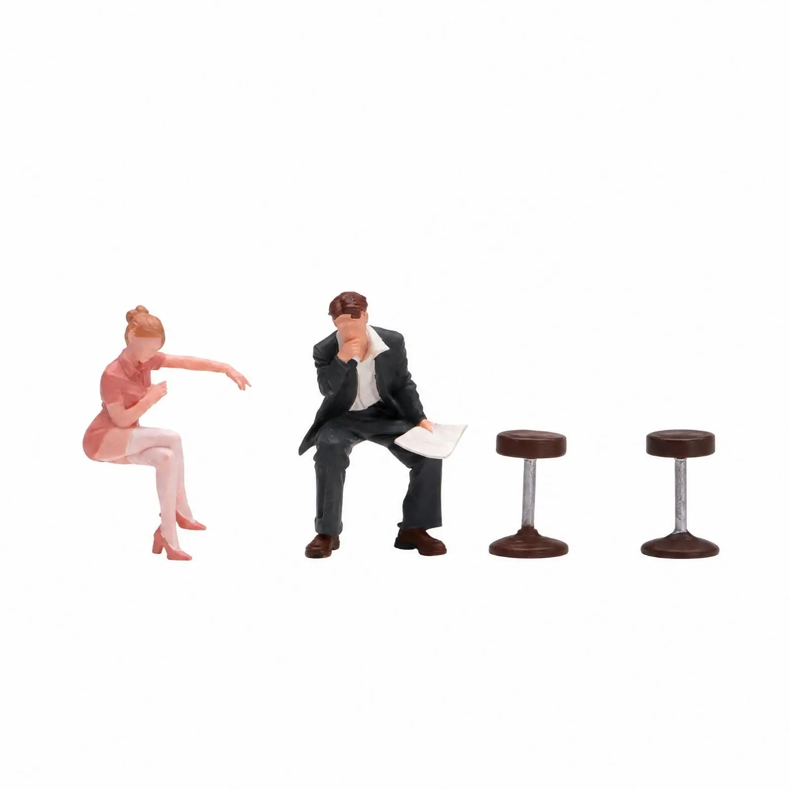 2 Pieces Seated Couple Miniature Set with Stools Realistic Hand-Painted Resin Figure Set 1/64 Scale Diorama Figure Collectible