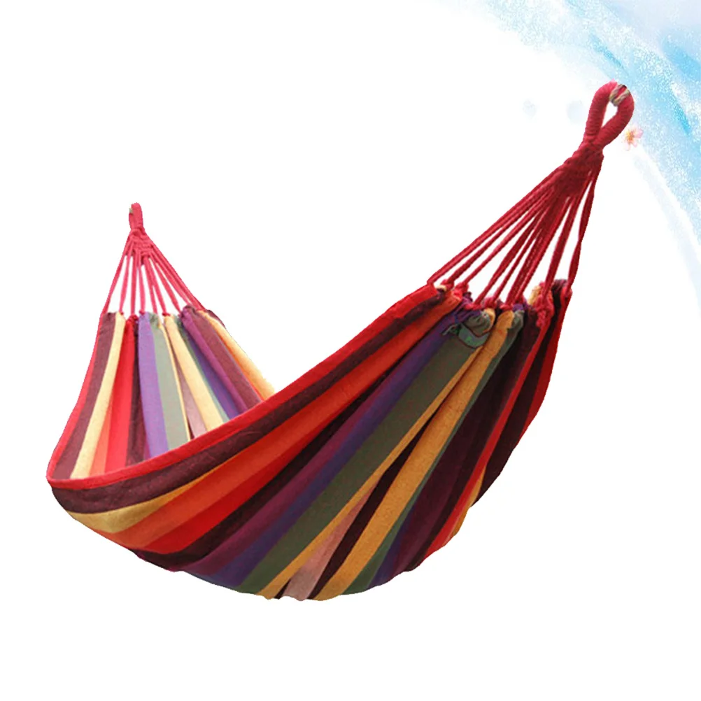 

Canvas Hammock Outdoor Camping Striped Rainbow Colorful Durable Lightweight Hanging Chair Comfortable Relax Swing Portable