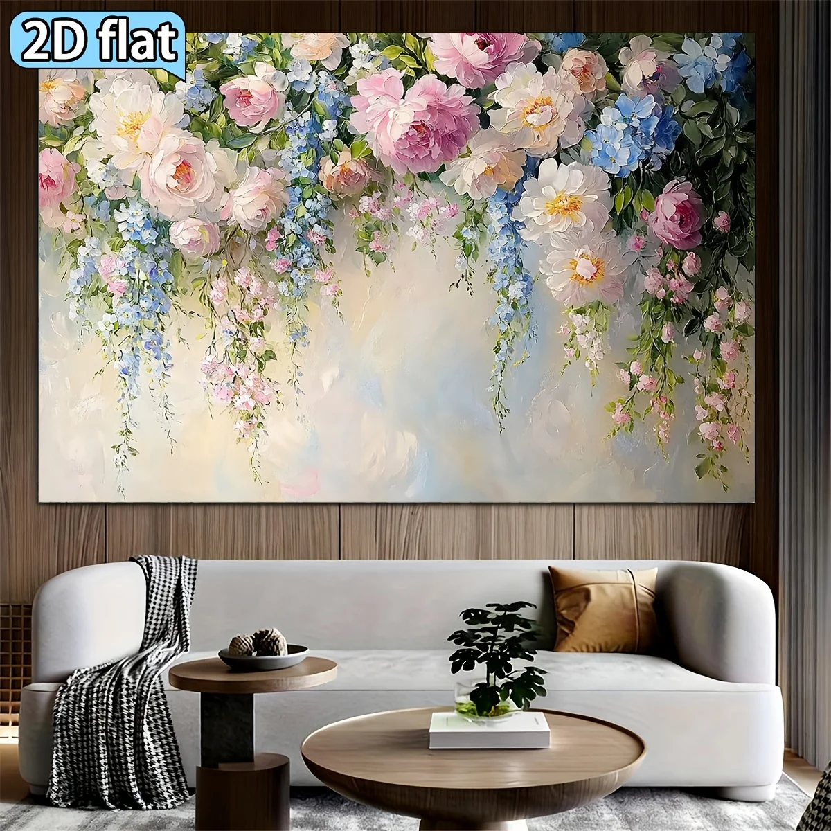 Romantic Floral Tapestry Wall Art Watercolor Peony Rose Garden Print Bohemian Home Decor Mural for Living Room