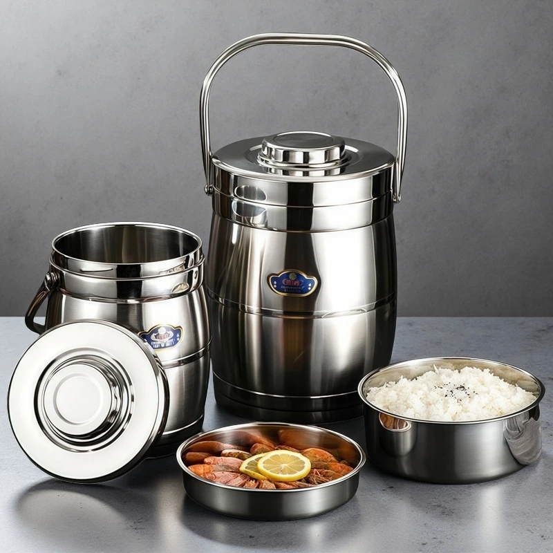 

Drum Shape 3 Layer Round Lunch Box Tiffin Box Stainless Steel Thermal Food Carrier 2L Lunch Box for Gift