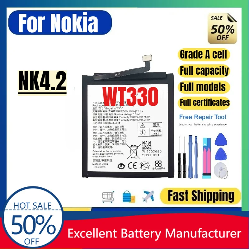 0 Cycle WT330 Battery for Nokia 4.2 TA 1184 TA 1157 High Quality Replacement Bateria Lithium Polymer Grade A Cell with Tools
