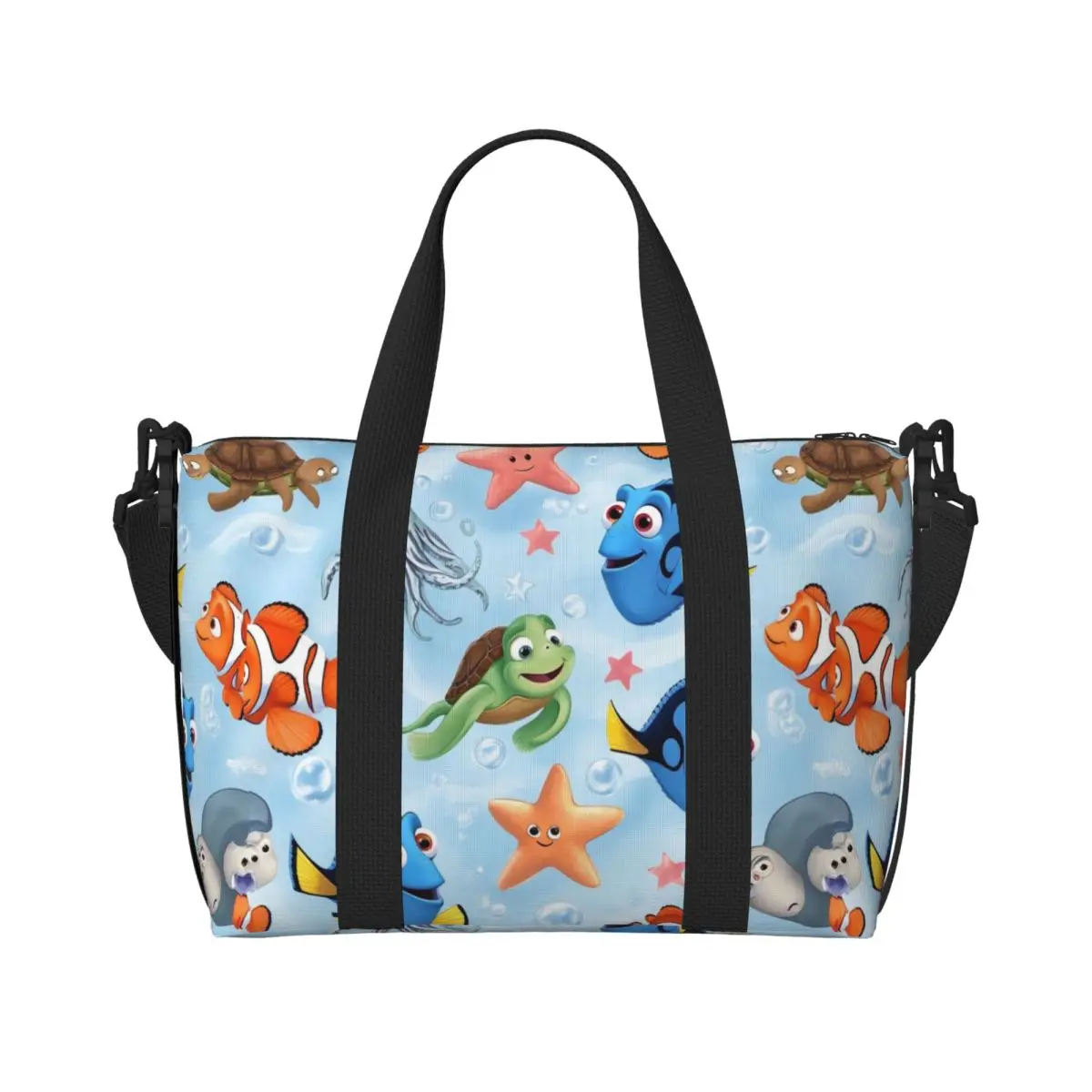 Custom Finding Nemo Beach Tote Bag for Women Extra Large Gym Carry On Travel Shopping Bags