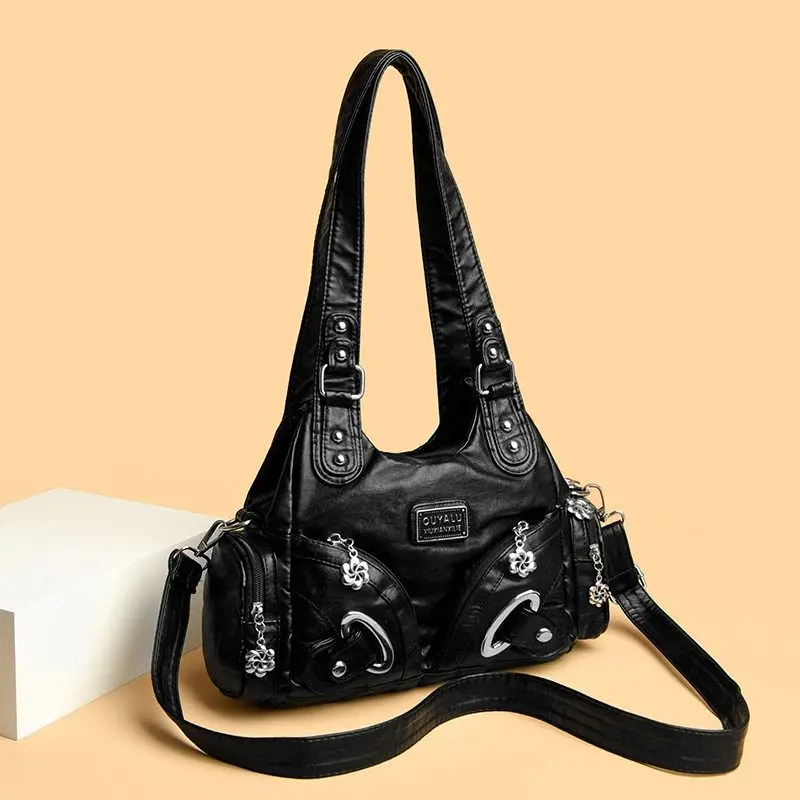 

Мягкая кожаная байкерская сумка на одно плечо, модная женская сумка в стиле ретро, повседневная простая сумка через плечо для повседневного использования, лето 2024