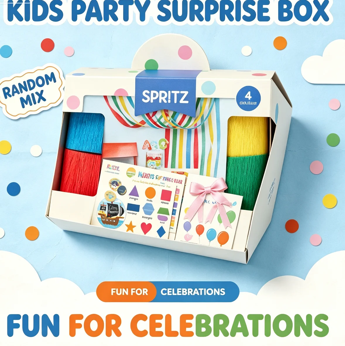 All Occasion Party Decor Mystery Blind Box, Random Theme Giant Circle Confetti Dot Stickers, Color Crepe Paper Streamers, Kids Educational Learning Posters, Satin Pre-Tied Bows, Birthday Graduation Classroom Lucky Surprise Gift Box, Random Style view 3