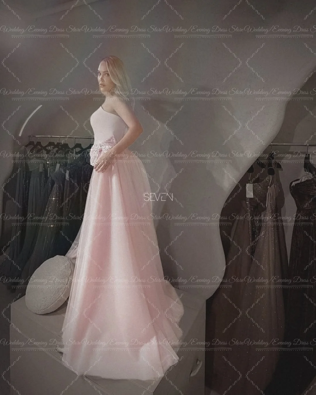 Ranmo Wyjątkowa Sukienka na Przyjęcie w Kolorze Delikatnego Różu Syreny 2026 Bez Ramiączek, Długa do Podłogi, Krepa, Suknia Balowa, Koktajlowa, Wieczorowa, z Tiulowym Trenem na Zamówienie