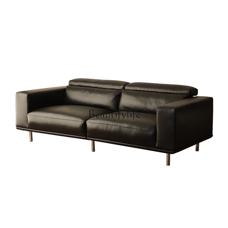 Leather Art Mid-Ancient Sofa First Layer Cowhide Leather Living Room Straight Italian Light Luxury and Simplicity