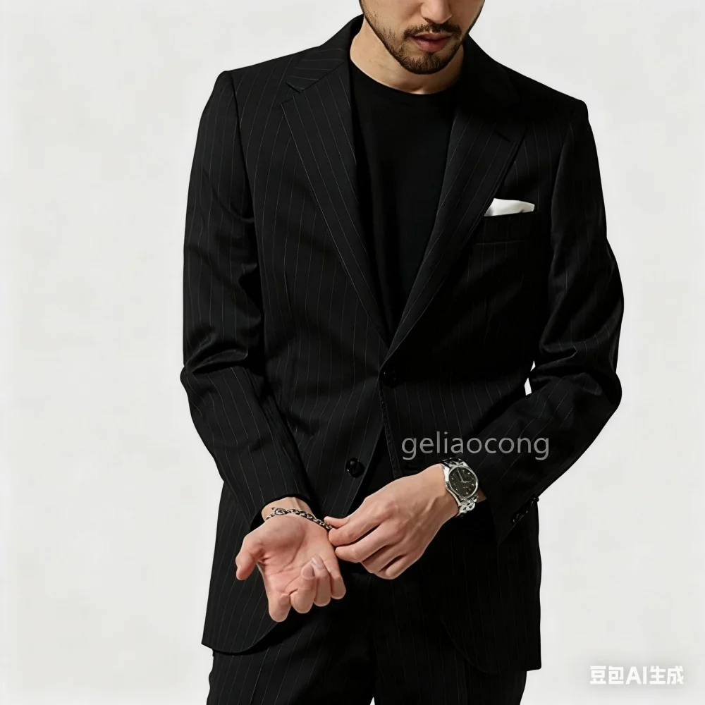 

Мужской серый уникальный полосатый смокинг, пиджак с лацканами, костюм из двух предметов, свадебная церемония, выпускной, танцевальная вечеринка, праздничная одежда