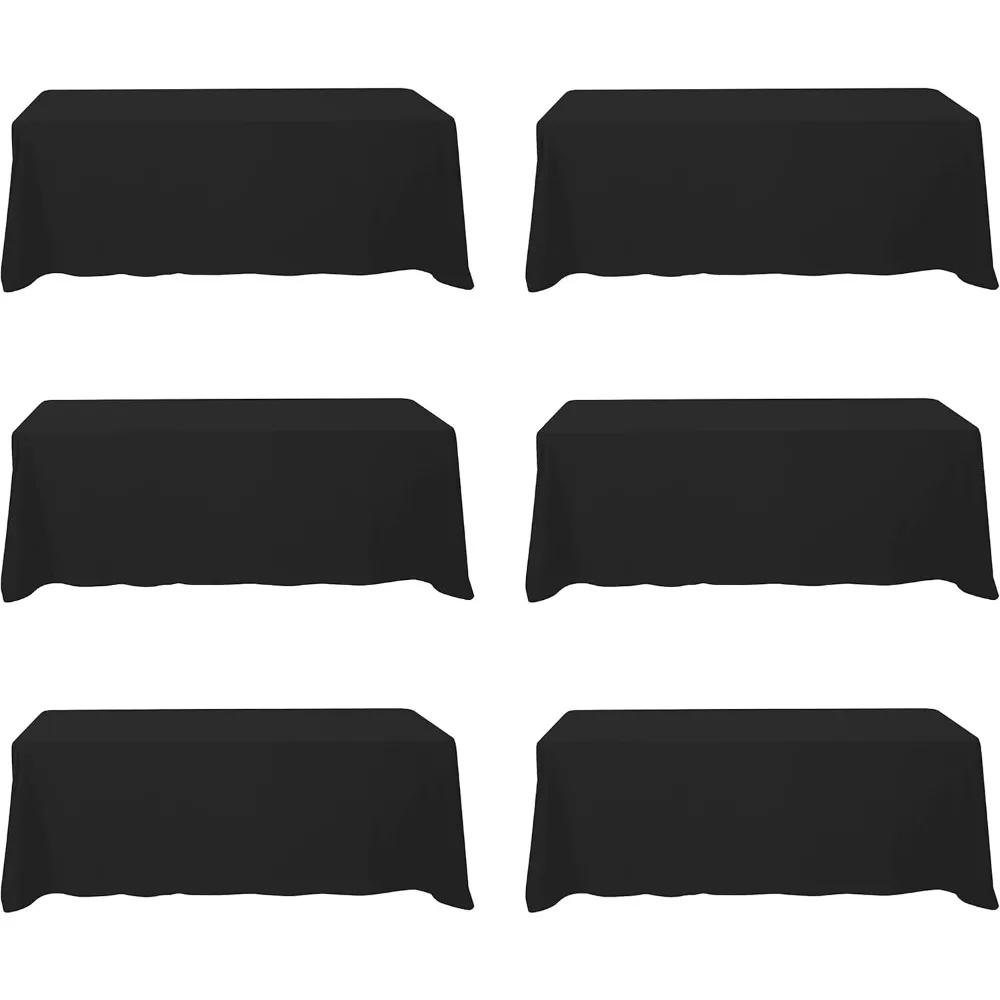 

Набор из 6 черных полиэстеровых скатертей 90x156 дюймов для прямоугольных столов длиной 8 футов, в пол, водоотталкивающие, устойчивые к пятнам и складкам