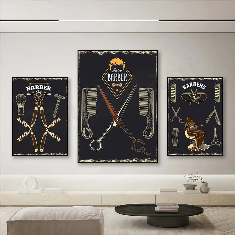 Vintage Barber Tools Poster  Country Style Haircut Canvas Art for Barber Shop Hair Salon Living Room Decor  HD Wall Art Picture