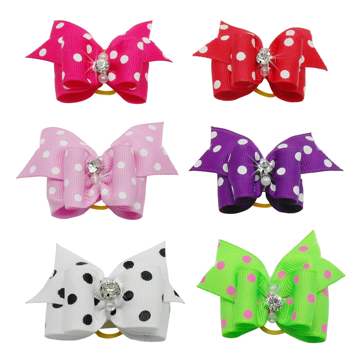 

20Pcs Pet Hair Bows Ribbon Headdress 10 Colors Durable Reusable Elastic Rubber Band for Dogs Cats Pet Hair Bowknot