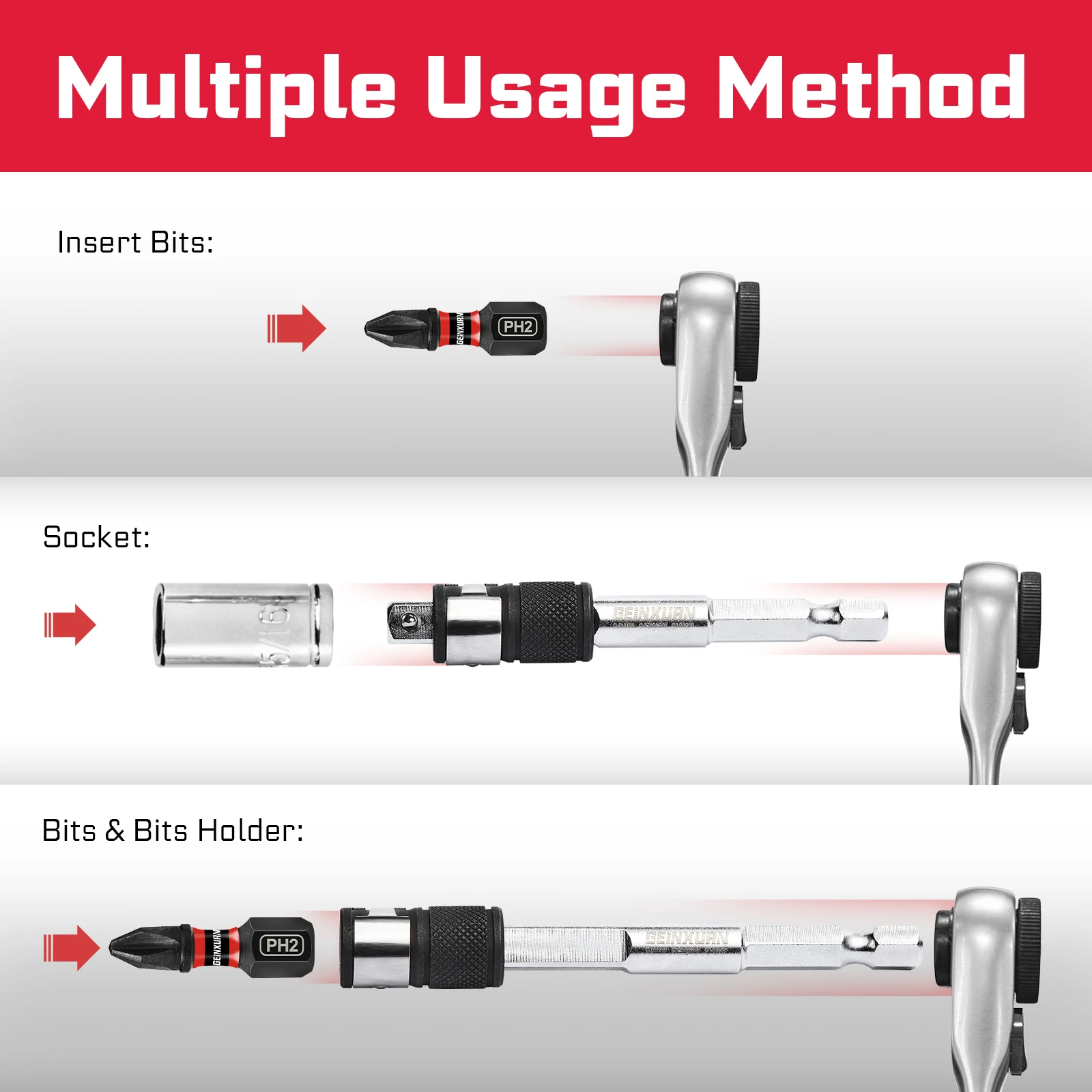 GEINXURN Impact Screwdriver Bit Set, Sockets, Extension Bars, Double-Ended Mini Ratchet Wrench,Motorcycle Repair Tools