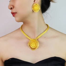 Dubai Yellow Gold Color Jewelry Set for Women Big Dangle Earrings Necklace African Jewelry Sets Luxury Wedding Accessories KDLUN