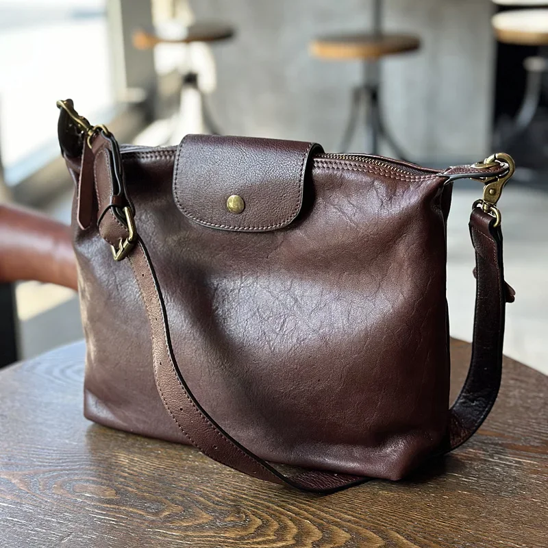 New Vintage Cowhide Message Bag Casual Large Capacity Genuine Leather Crossbody Shoulder Bagsfor Women Vintage Luxury Bolsas