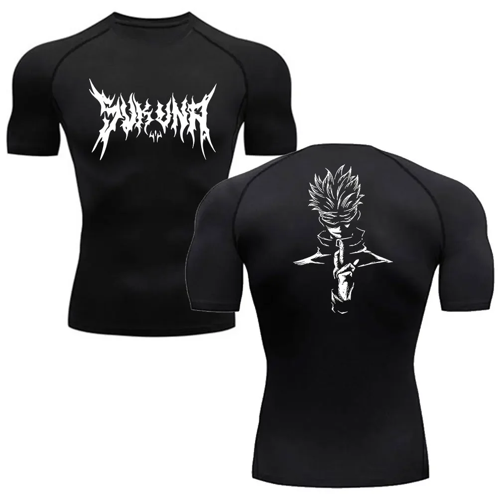 Anime Jujutsu Kaisen koszulka kompresyjna mężczyźni Fitness siłownia sportowa T-Shirt do biegania Rashgard topy szybko schnący krótki rękaw dla