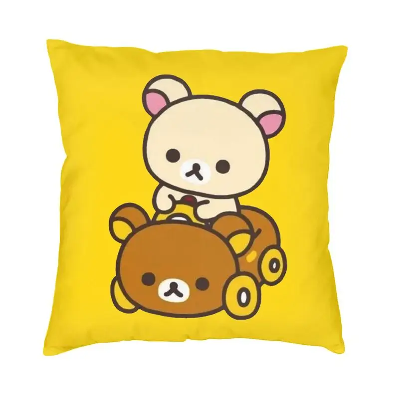 Korilakkuma Driving A Rilakkuma Car Throw Pillow Case Home Decorative Custom Square Cushion Cover 45x45 Pillowcover Living Room