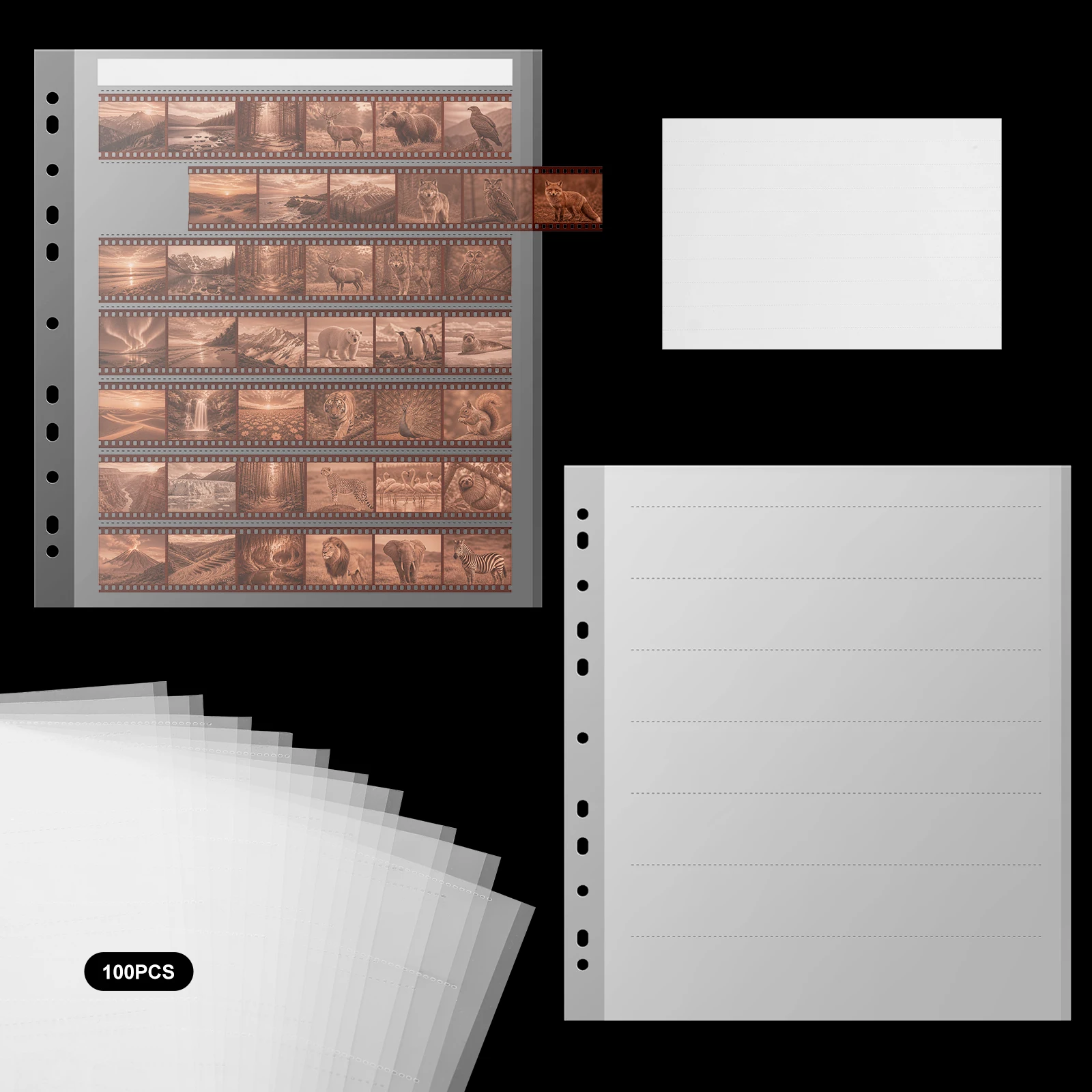 100Pcs 35mm Film Negative Sleeves Wear Resistant Negatives Film Storage Pages Black & White Color Film Slide Preservers Pages