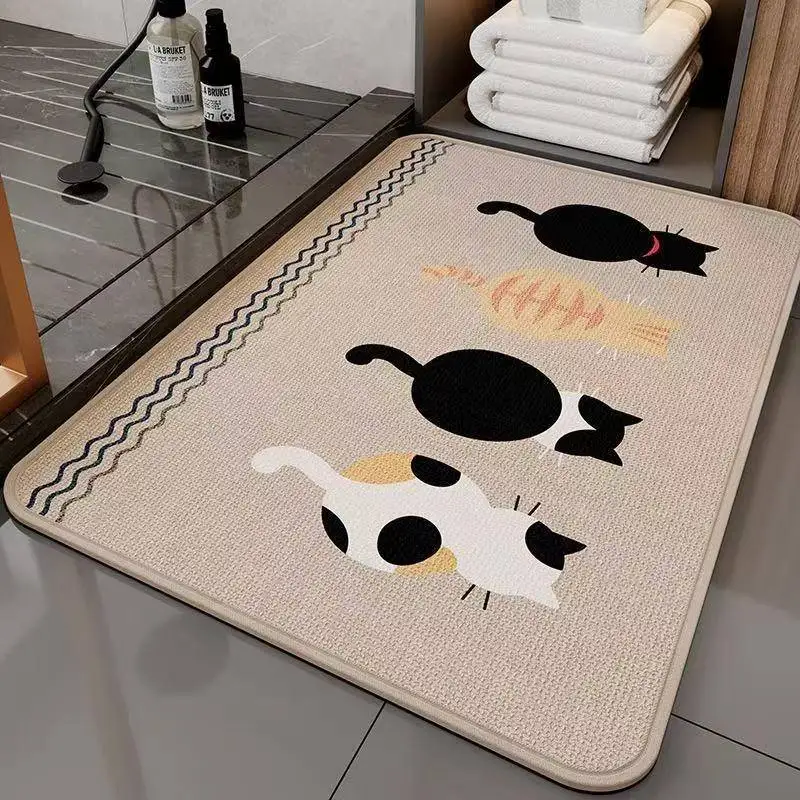 

Cartoon Bathroom Mat Linen Diatom Mud Absorbent Quick Dry Dirt Resistant Easy Care Anti Slip Foot Pad Home Decor Area Rug