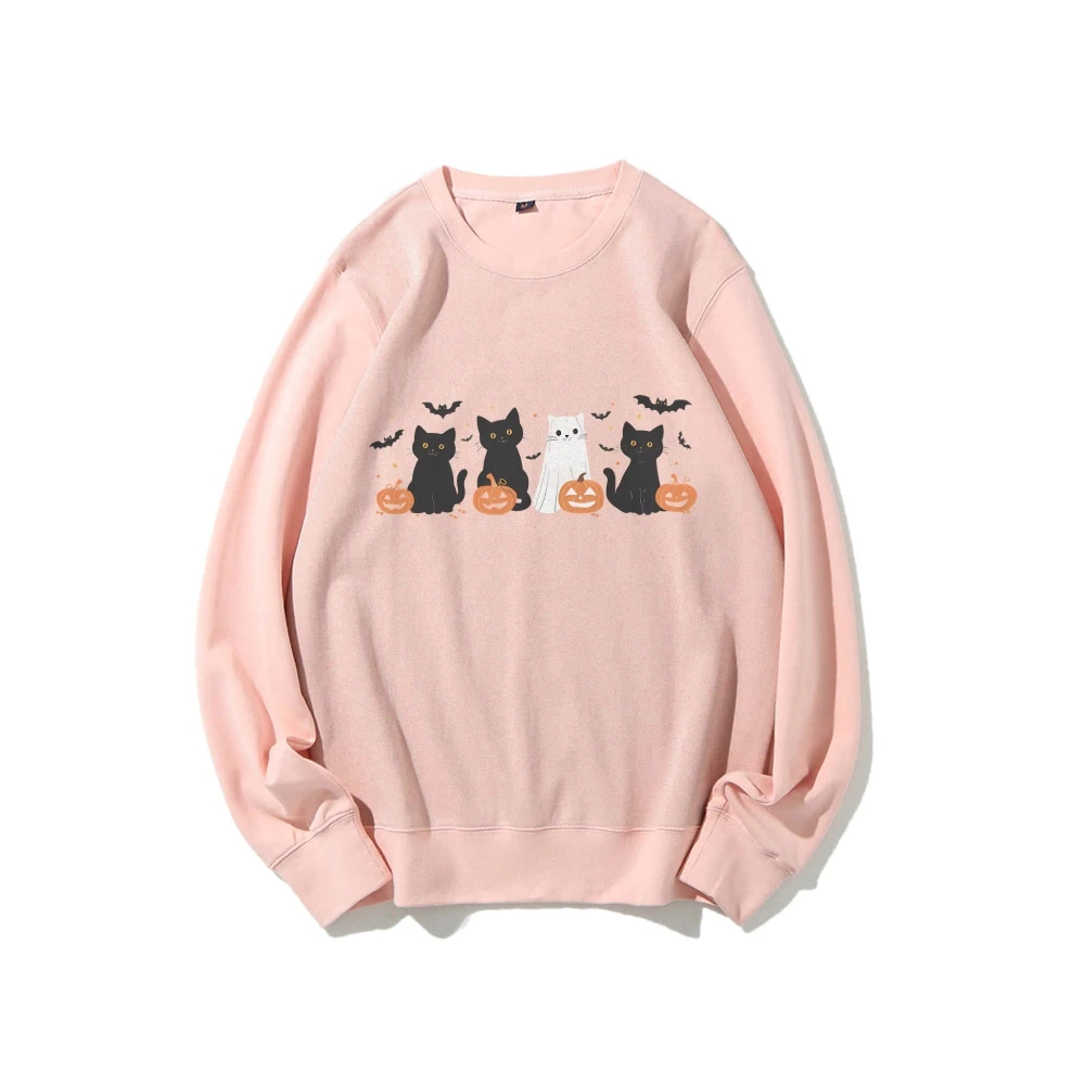 Women’s Cute Kawaii Ghost Cat Halloween Black Kitten Autumn Winter Spooky Season Sweatshirt Costumes Trendy Stylish Pullovers