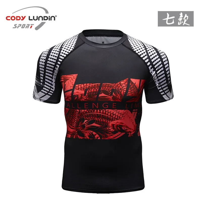 MMA BJJ Sport T Shirt Boxing Basketball Jersey Men Short Sleeve Workout Bodybuilding Shirt Fitness Running Gym Compression Shirt