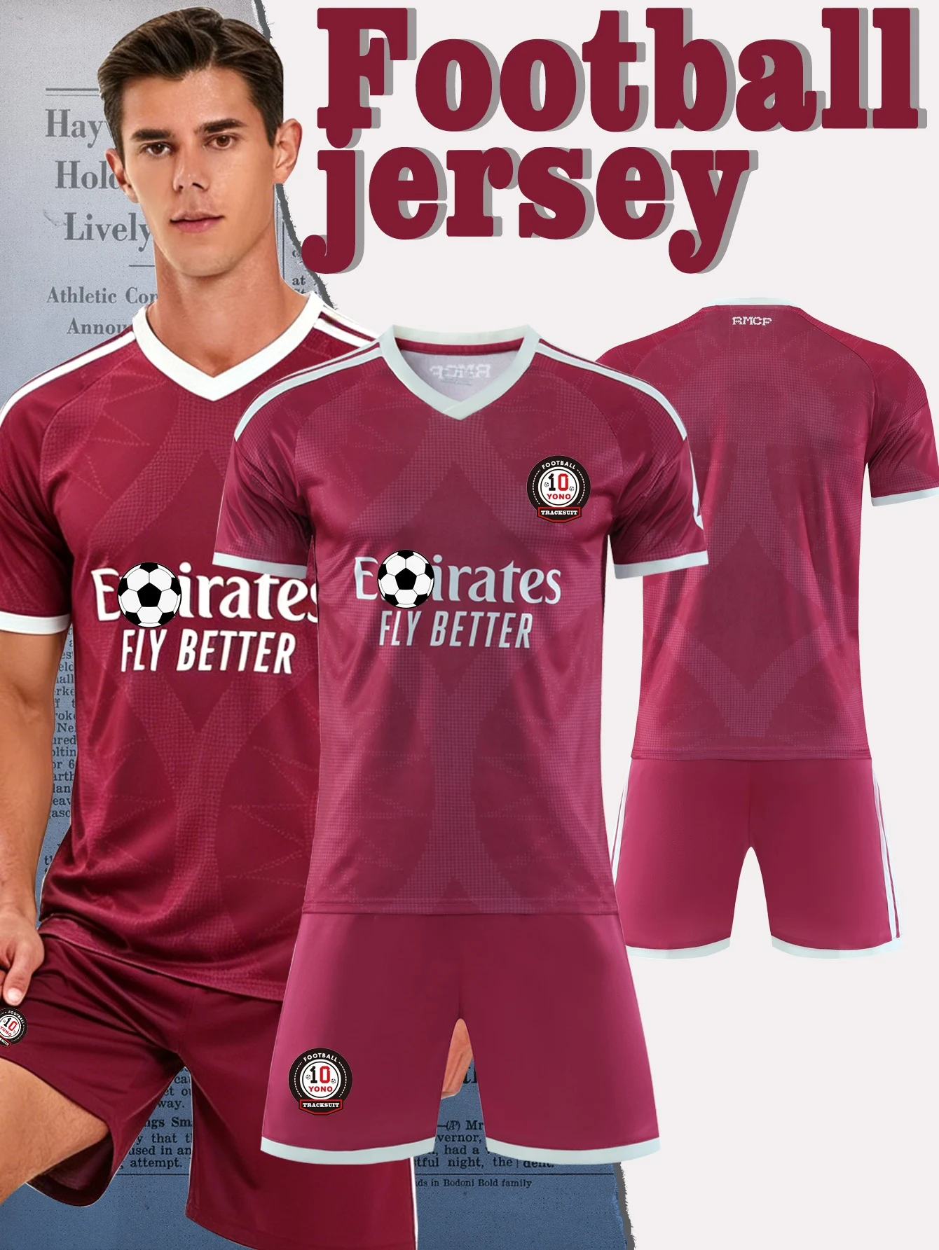 

Men's high-quality casual sports soccer jersey round neck top paired with stylish breathable shorts