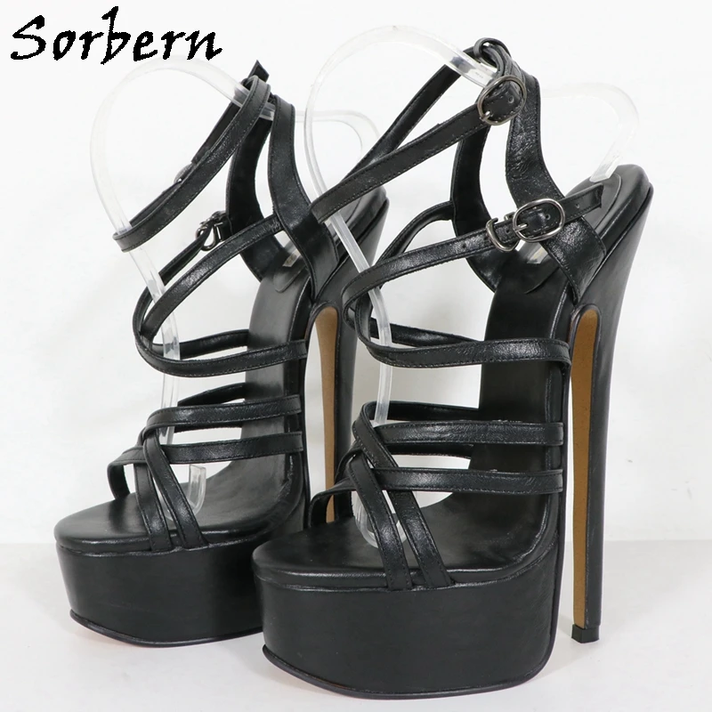 

Sorbern 20Cm Super High Heel Sandal Platform Real Leather Matt Fetish Shoes Us9 Slingback Round Toe Sissy Boy Sandal Stilettos