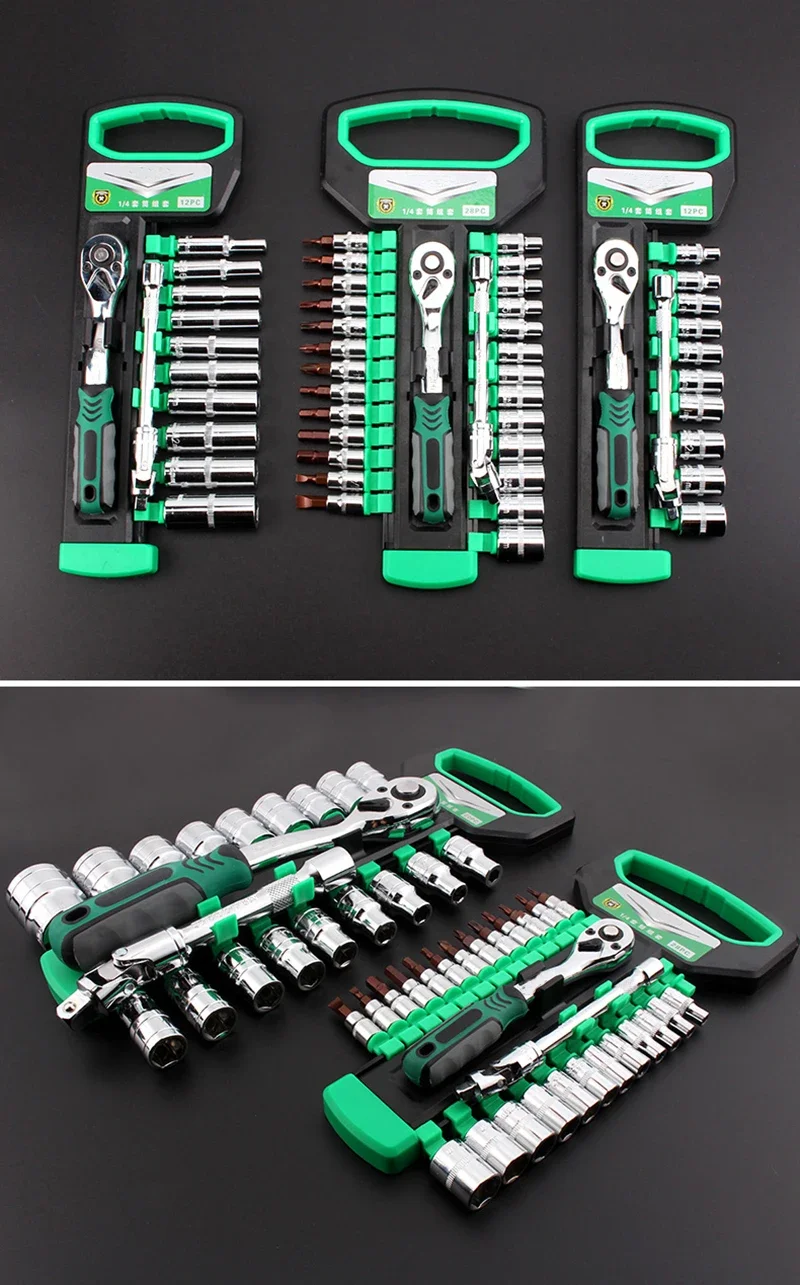 Ratchet Socket Wrench Set 1/4 3/8 1/2 Combination Motorcycle Car Repair Hand Tools Spanner Sleeves Head Auto Repairing Kit