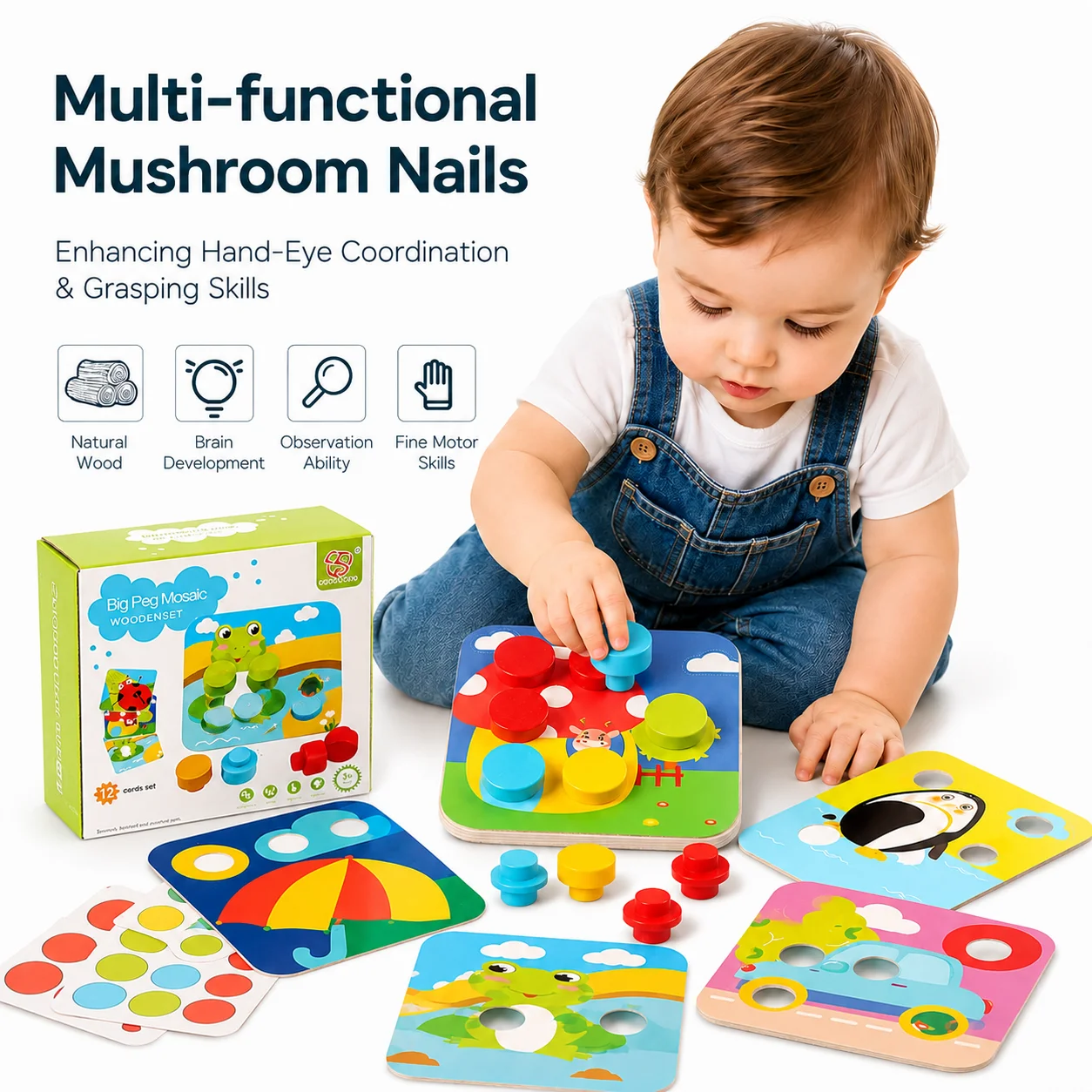 Children's Early Learning Puzzle Interactive Toys, Mushroom Nail Game, Intelligence Puzzle, Color Recognition
