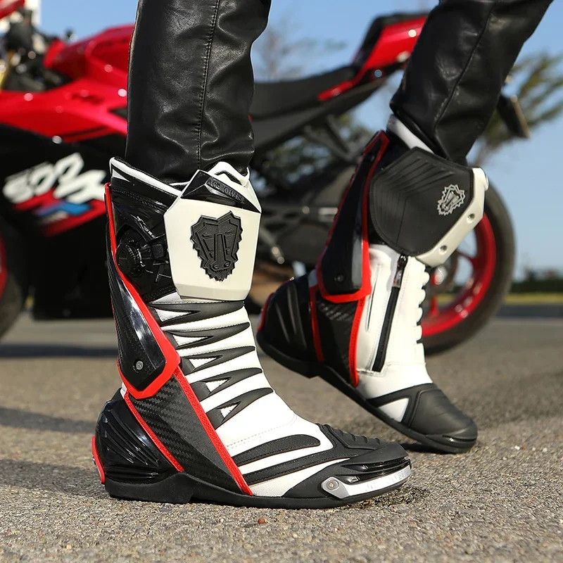 JG.WOLVES Motorcycle Shoes Men Motorbike Shock Absorption Anti-drop Cycling Shoes Off-road Wear-resistant Track Locomotive Boots