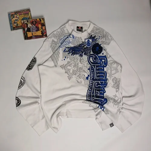 Y2K Blue Wing Southpole Camiseta de manga larga para hombre L Blanco Grunge Gótico Se vende bien Tops vintage