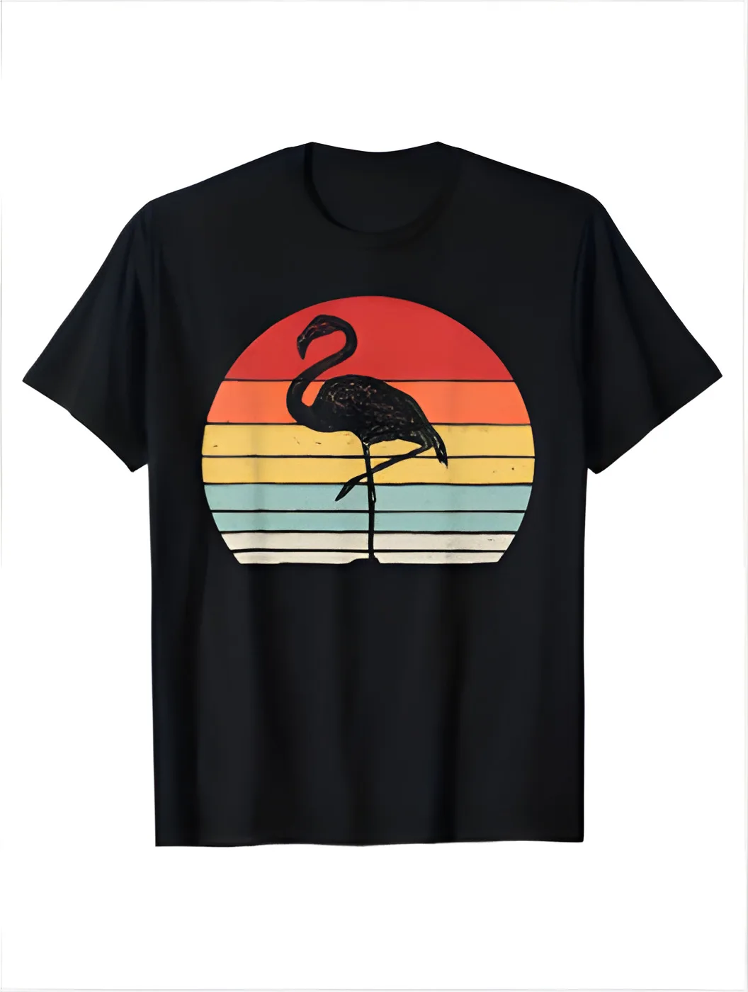 Flamingo print men's cotton T-shirt casual short sleeved round neck T-shirt