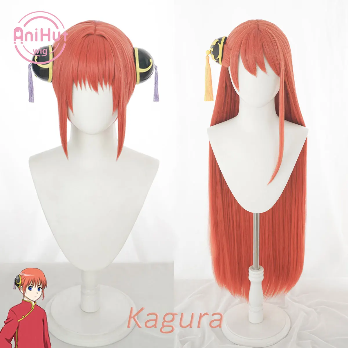 

Парик для косплея Kagura из аниме «Джин Тама», термостойкий синтетический зажим для волос, для косплея