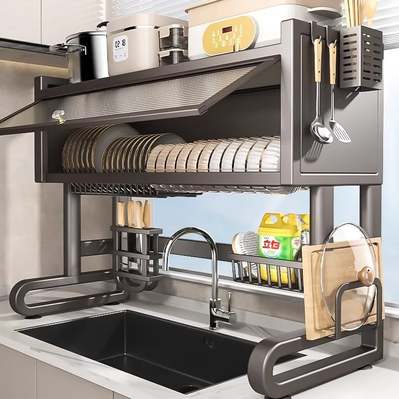 

Stainless Steel Kitchen Sink Shelf Multifunctional Dishes Sink Sink Dust-proof Dishes