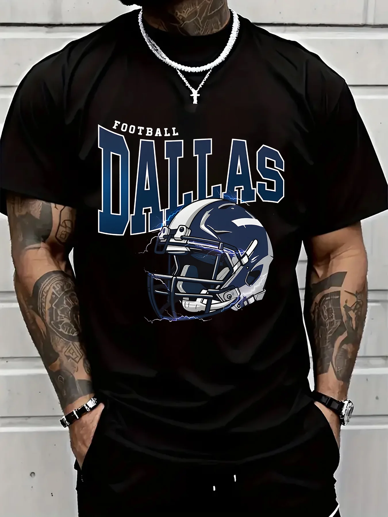 

One Piece, 100% Cotton, Dallas Football Exquisite Letter Pattern T-Shirt, Men'S Short Sleeved Printed T-Shirt