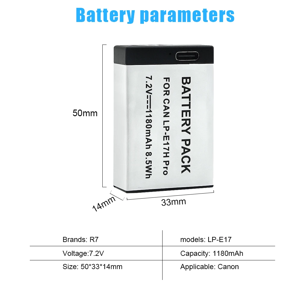 1180mAh LP-E17 USB Type C LPE17 Li-ion Battery for Canon EOS RP 200 250D M3 M5 M6 750D 760D T6i T6s 800D 8000D