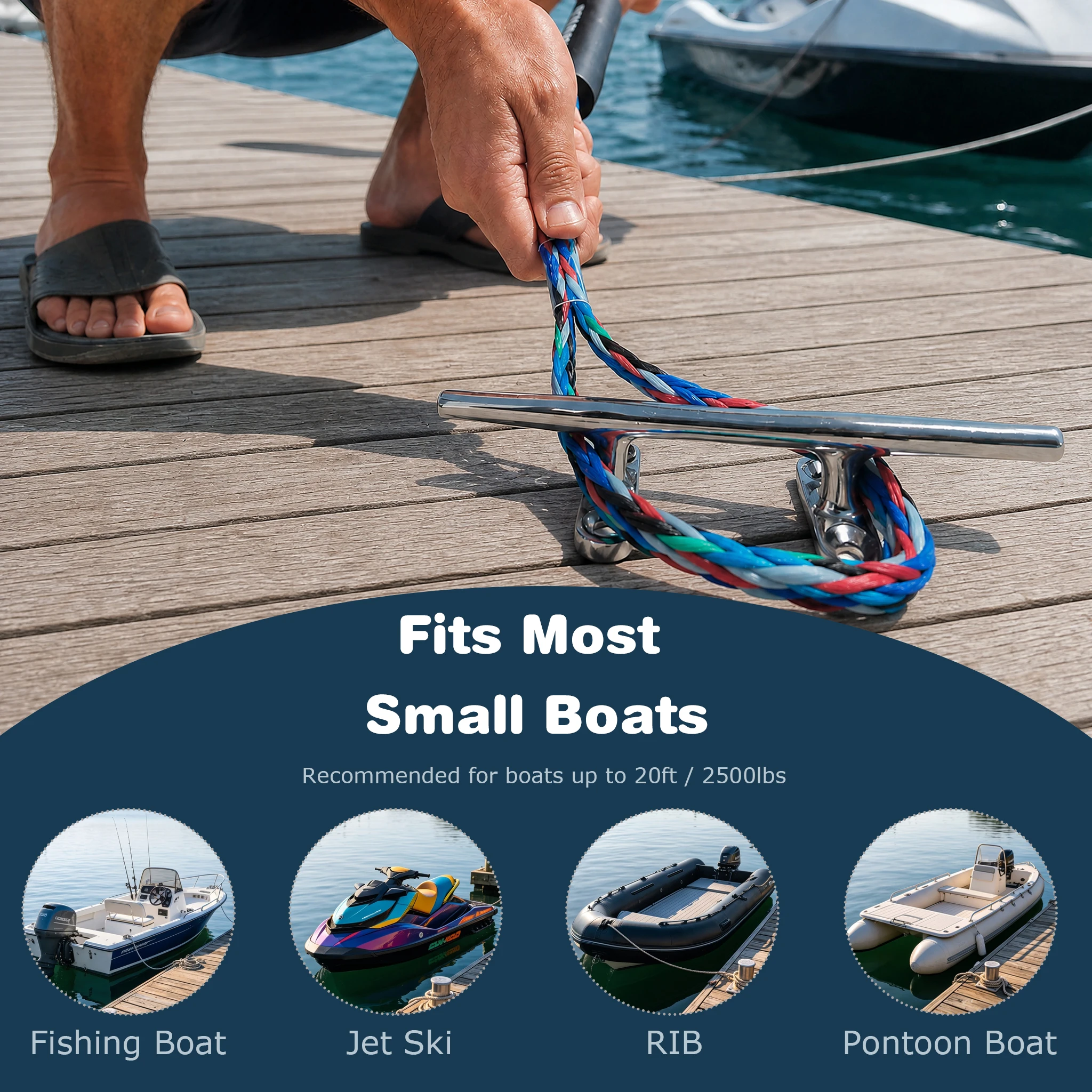 5Pack No Knot Quick Docking Bungee Line 4ft Blue, 1 Person Easy Boat Dock Rope with Stainless Steel Hook