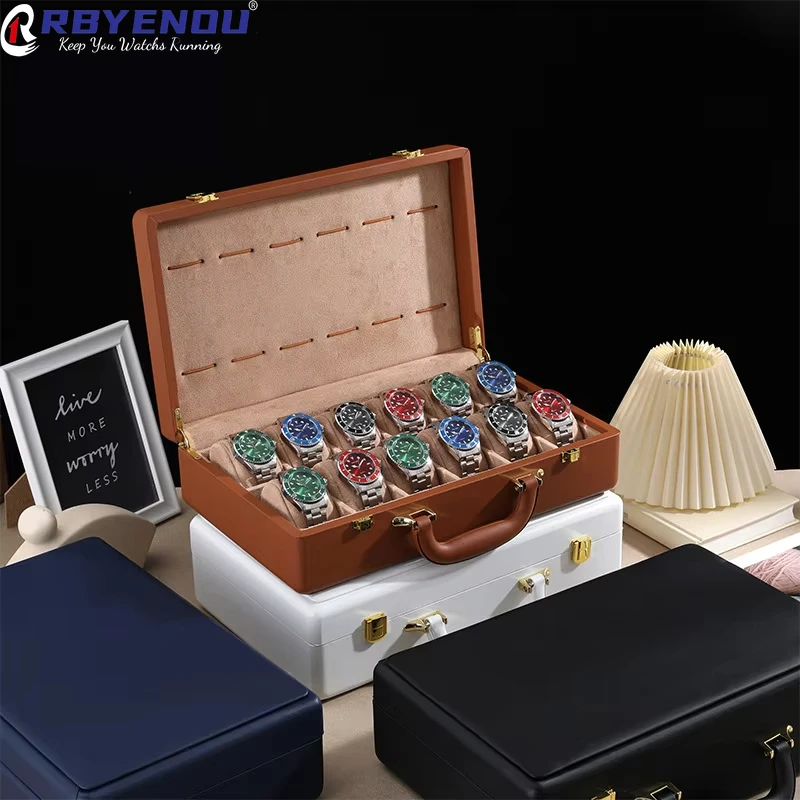 12 Slot Watch Storage Case Watches Organizer Business Exhibition High-grade Watch Display for Watch Customizable Logo PU Leather