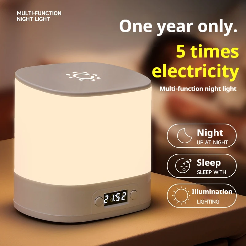 

Remote Control Night Lamp Rechargeable LED Table Lamps Clock Display Soft Sleeping Light Touch Switch Bedside Lamp for Bedroom