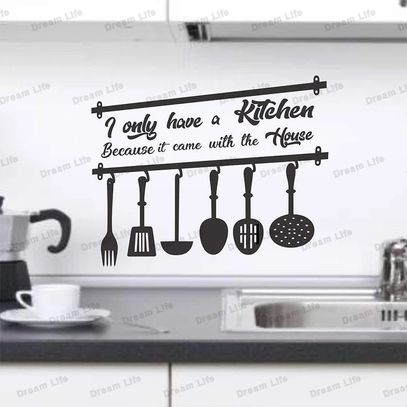 

Kitchen Vinyl Stickers Quote Wall Stickers Restaurant Wall Decoration Removable Kitchen Utensils Wall Decal Art Mural