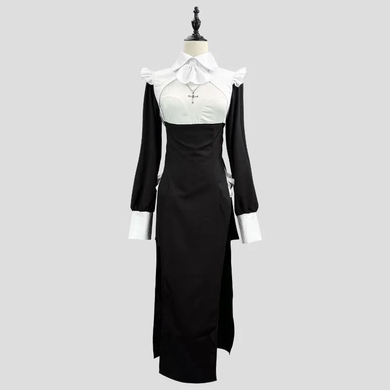 

Sexy Gothic Nun Long Split Dress Cosplay Costume Halloween Role Play Fancy Dress Party Outfit