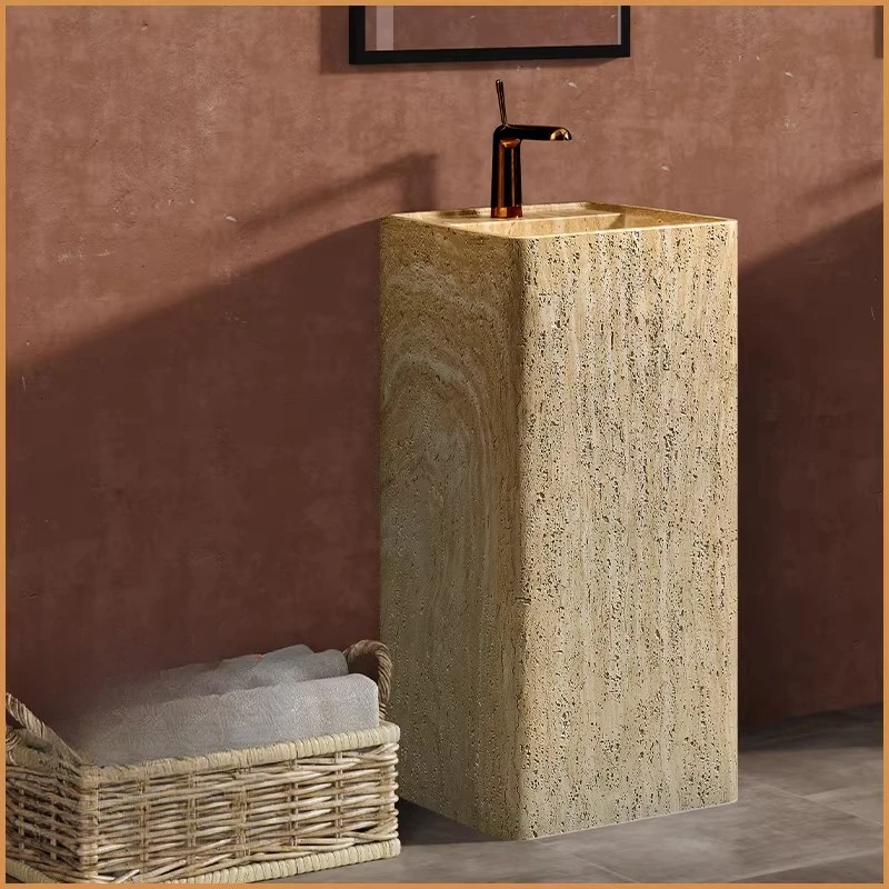 Wabi Sand Wind Beige Travertine B & B Hotel Outdoor Courtyard Hand Basin Pillar Basin Large Pillar Basin