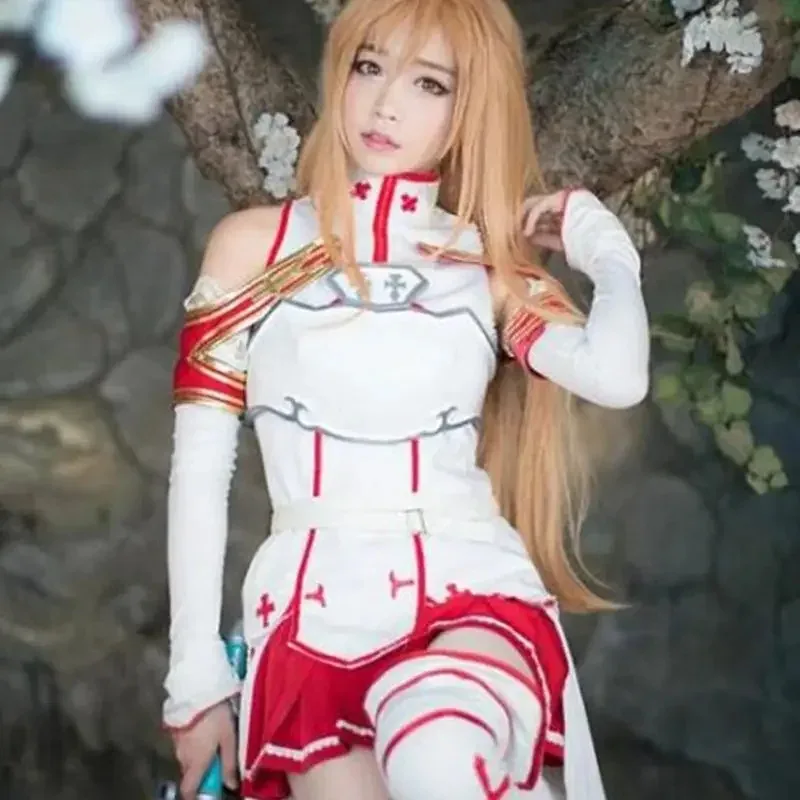 أزياء أنيمي السيف الفنية على الإنترنت asuna yuuki أزياء تنكرية موحدة لجميع القديسين هي بدلة معركةك SAO للنساء مجموعة كاملة من الشعر المستعار