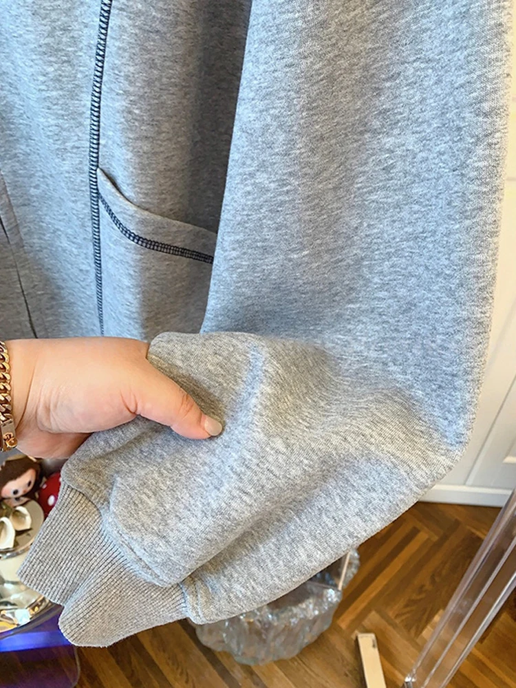 الأمريكية الرجعية عارضة المرأة هوديس أزياء فضفاضة سحاب أكمام طويلة البلوز معطف جديد الشارع الشهير تنوعا سترة الإناث #4