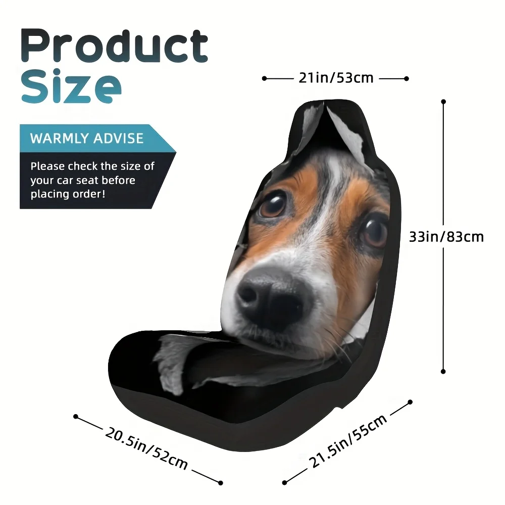 2pcs Dog Print Car Seat Covers Compatible For Front Seats - Fit Soft Foldable Pet Car Seats With Cute Puppy & Dog Patterns, Mach