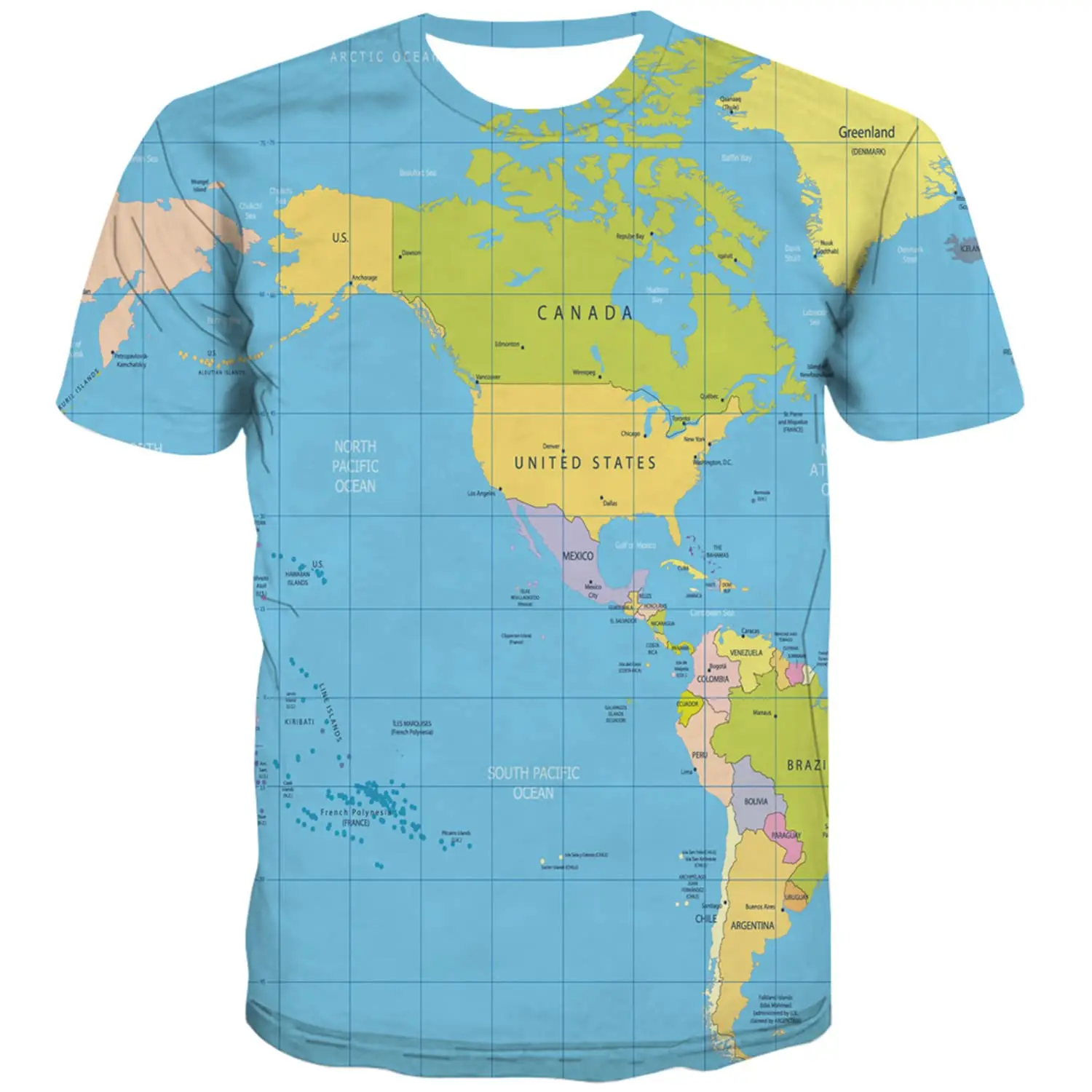 KYKU Men World Map Shirt Globe Costume Earth Print Geography for Adult