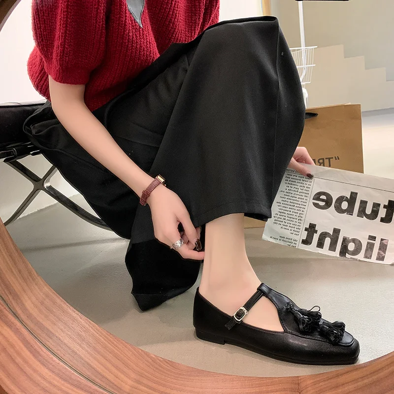 COOTELILI 2024 New Fashion Flats Shoes Women Flats Square Toe Black Buckle Flats Casual Basic 2cm Heel Size 35-40